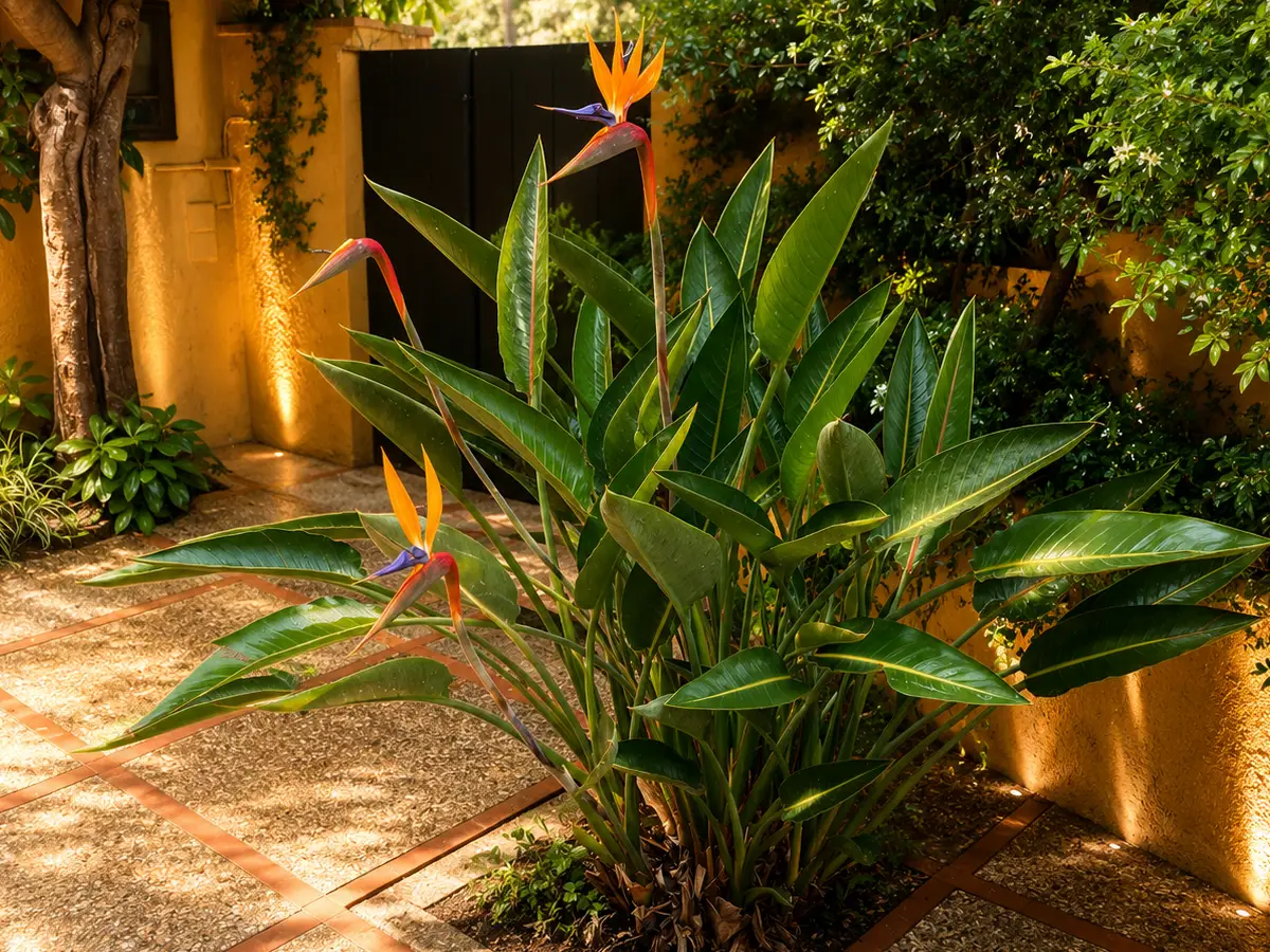 Mediterranean patio with exhuberant plants
